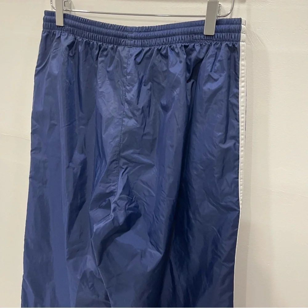 Vintage Adidas Stripe Trim Wind Nylon Pants Wide Leg Adjustable Blue Large